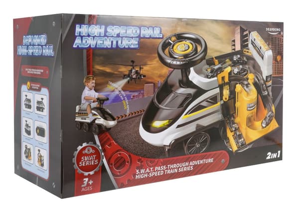 Interactive Ride-On 2in1 Police Black and White for b?rn 3+ Lyder Lys + Politiparkering + 4 fjedre + bev?gelige elementer