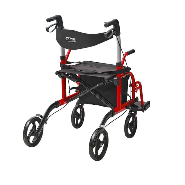 VEVOR Rollator Gånghjälp, 136 kg Kapacitet, 55 cm Sits Höjd,Svart Röd