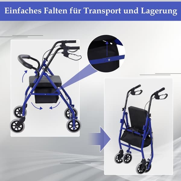 Rootz Rollator Walker - sammenfoldelig Walker - Mobility Aid - Letvægt og justerbar - 75 x 56 x 83-93 cm