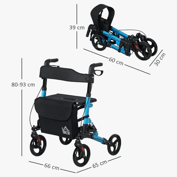 Äldre Gånghjälp, Fällbar Design, Bekväm Sits, Lättviktskonstruktion,Blå
