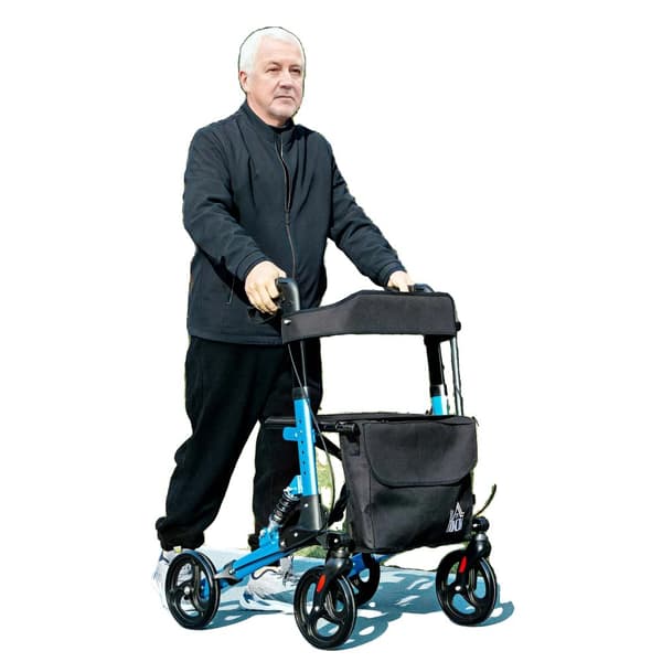Äldre Gånghjälp, Fällbar Design, Bekväm Sits, Lättviktskonstruktion,Blå
