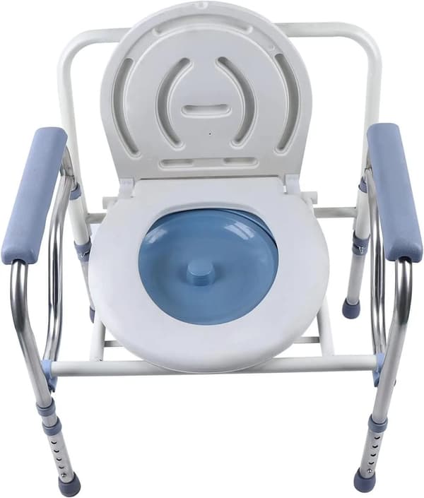 Folding Toilet Stol, Justerbar Højde, Armlæn, Skridsikre Fødder,Sølv