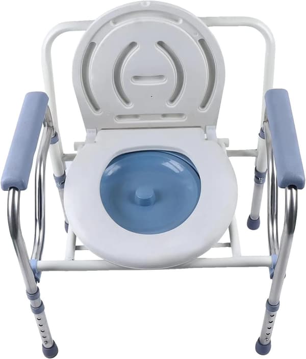 Folding Toilet Stol, Justerbar Højde, Armlæn, Skridsikre Fødder,Sølv