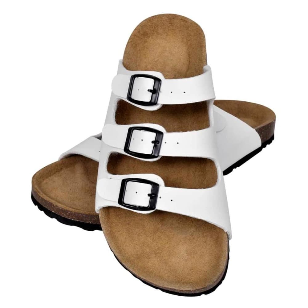 vidaXL Biokork sandaler for kvinner med 3 stropper hvit størrelse 37