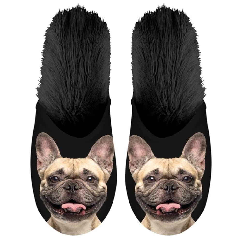 Plenty Gifts Dyretøfler i plysj fransk bulldog svart str. 35-38 42546