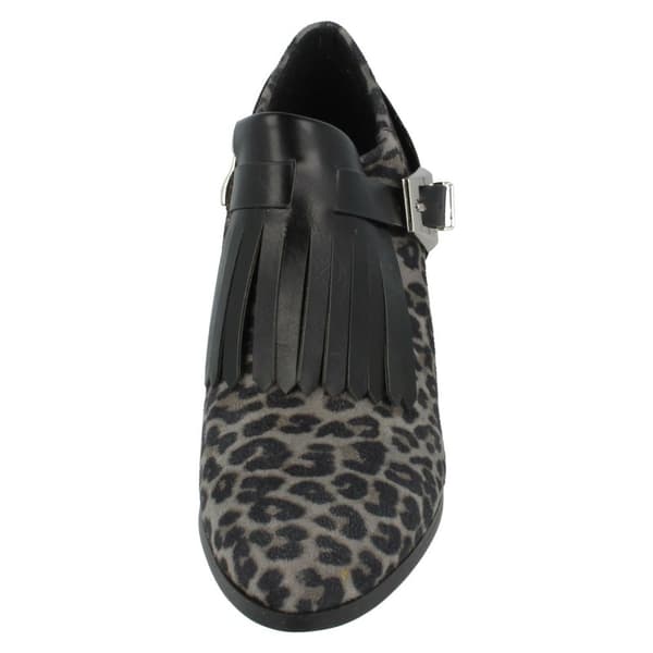 Spot On Womens/Ladies Heel Fringed Ankle Boots Grey Leopard Print 6 UK