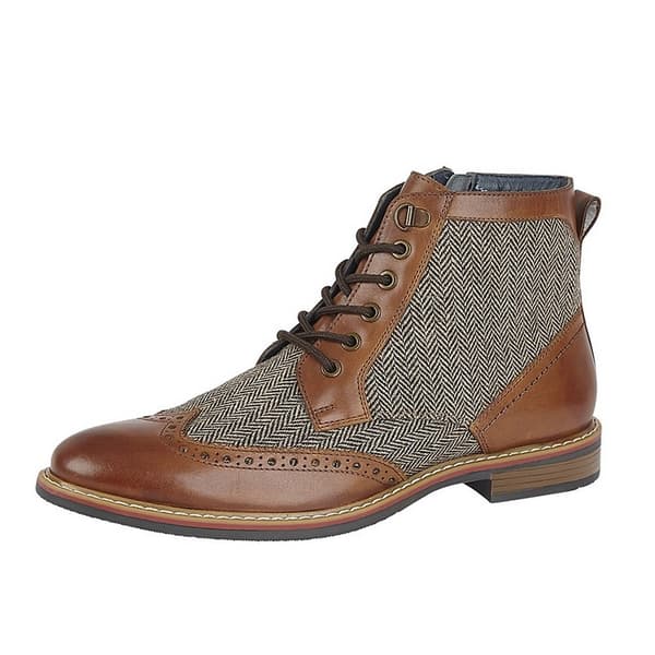 Roamers Mens Herringbone Leather Ankle Boots
