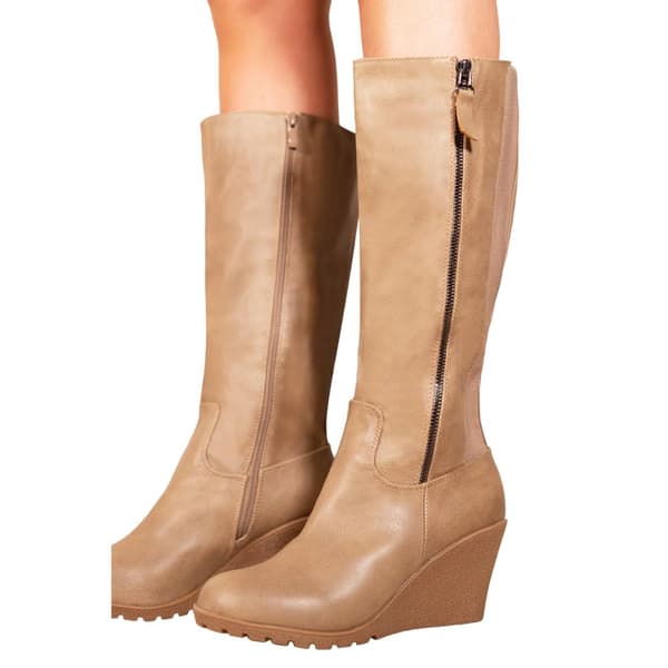 Where's That From Dam/Ladies Lara Faux Leather Wedge Mid Calf Boots med sidodragkedja