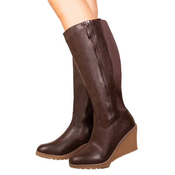 Where's That From Dam/Ladies Lara Faux Leather Wedge Mid Calf Boots med sidodragkedja