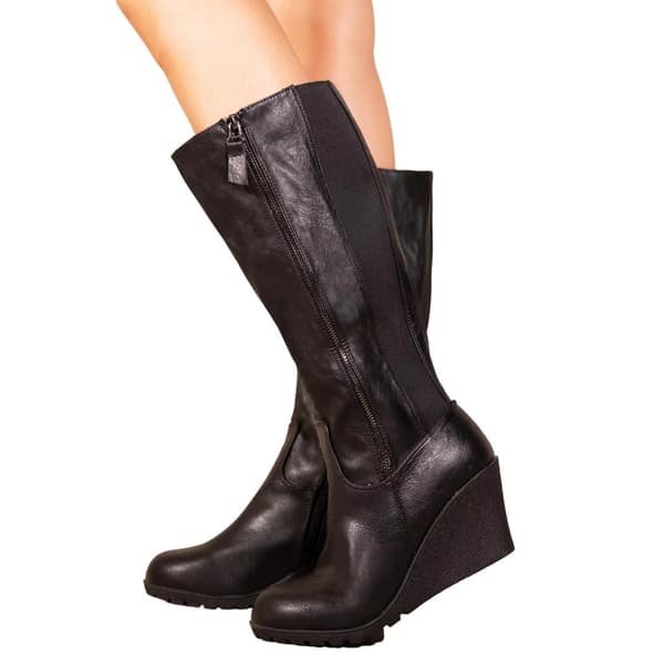 Where's That From Dam/Ladies Lara Faux Leather Wedge Mid Calf Boots med sidodragkedja