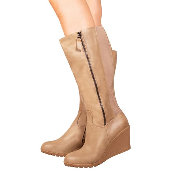 Where's That From Dam/Ladies Lara Faux Leather Wedge Mid Calf Boots med sidodragkedja