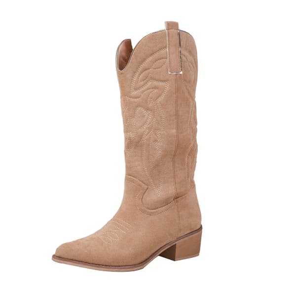 Where's That From Womens/Ladies Desert Embroidered Faux Suede Side Zip Cowboy Boots Beige 3 UK