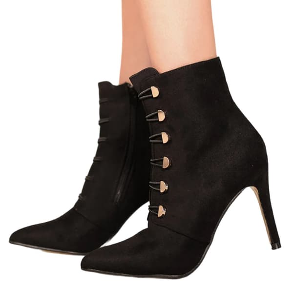 Where's That From Womens/Ladies Blythe Faux Suede Pointed Button Detail Mid Heel Ankle Boots