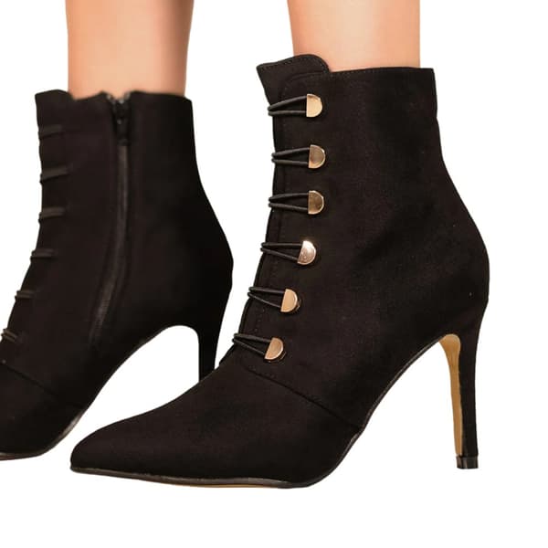 Where's That From Womens/Ladies Blythe Faux Suede Pointed Button Detail Mid Heel Ankle Boots