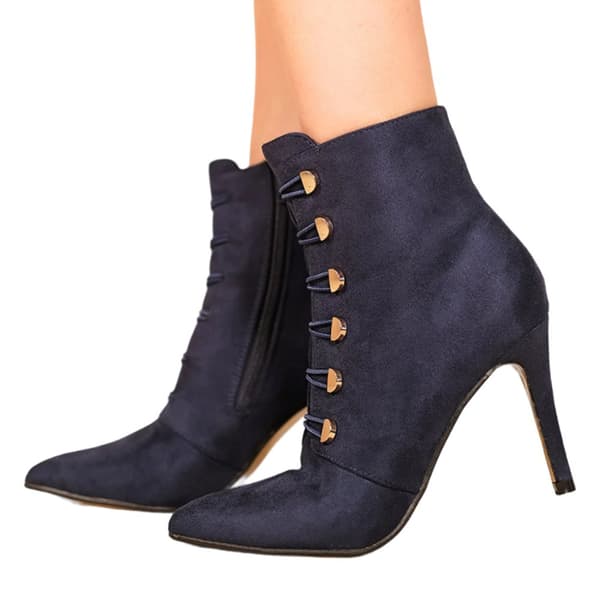 Where's That From Womens/Ladies Blythe Faux Suede Pointed Button Detail Mid Heel Ankle Boots