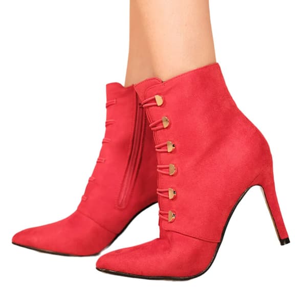 Where's That From Womens/Ladies Blythe Faux Suede Pointed Button Detail Mid Heel Ankle Boots