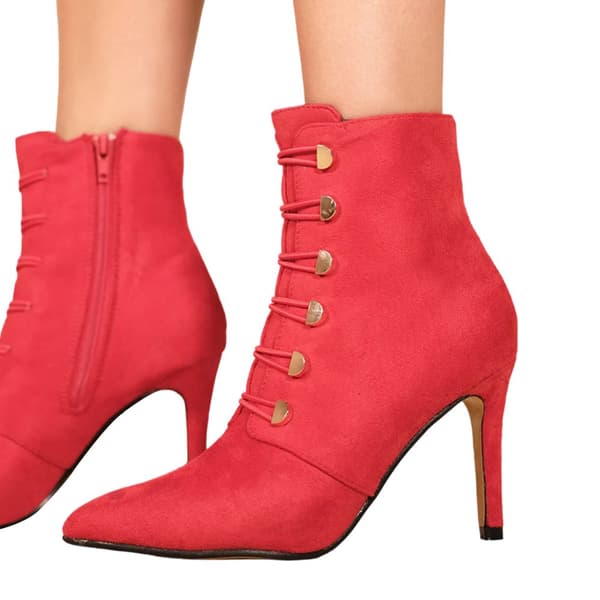 Where's That From Womens/Ladies Blythe Faux Suede Pointed Button Detail Mid Heel Ankle Boots