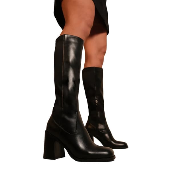 Where's That From Womens/Ladies Zhuri PU Side Zip Stretch Medium Block Heel Knee-High Boots