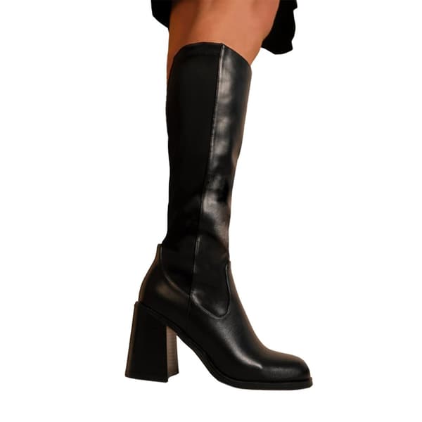Where's That From Womens/Ladies Zhuri PU Side Zip Stretch Medium Block Heel Knee-High Boots