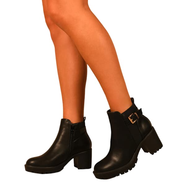 Where's That From Womens/Ladies Kali PU Buckle Detail Stretch Medium Block Heel Ankle Boots