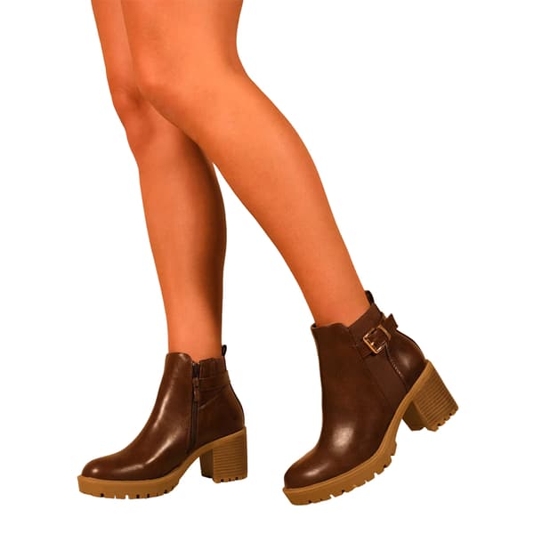 Where's That From Womens/Ladies Kali PU Buckle Detail Stretch Medium Block Heel Ankle Boots