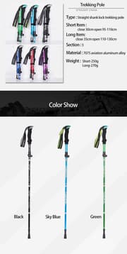 Udendørs Fold Trekking Polakker Camping Portable Hiking Hiking Stick til Nordic Elders Teleskopisk Club Let at sætte i din taske