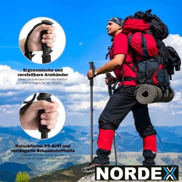 NORDEX vandringsstavar, vandringsstavar, teleskop, stavgång, ultralätt aluminium