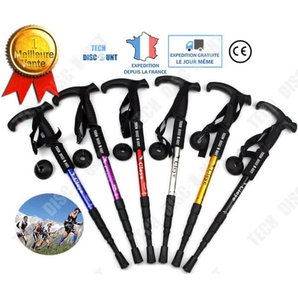 TD® hopfällbar stångklättring Stark aluminium Böjt T-handtag Trekking Cane Lättvikt Utomhus Vandring Resor Bergsklättring Sport Ma