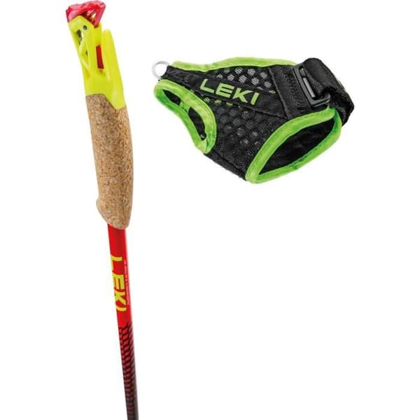 Ett par Leki Vertical K trailstavar - naturkol/ljusröd/neongul - 135 cm