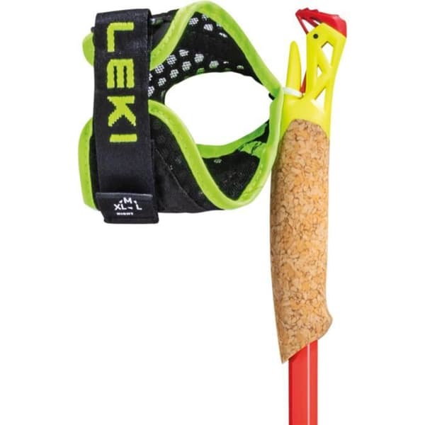 Ett par Leki Vertical K trailstavar - naturkol/ljusröd/neongul - 135 cm