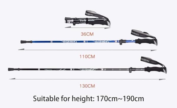 Vandrestave 110-130 cm - Letvægts teleskopiske vandrestave til vandreture og camping, Vandrestave - Justerbar højde-5 sektioner 1 par