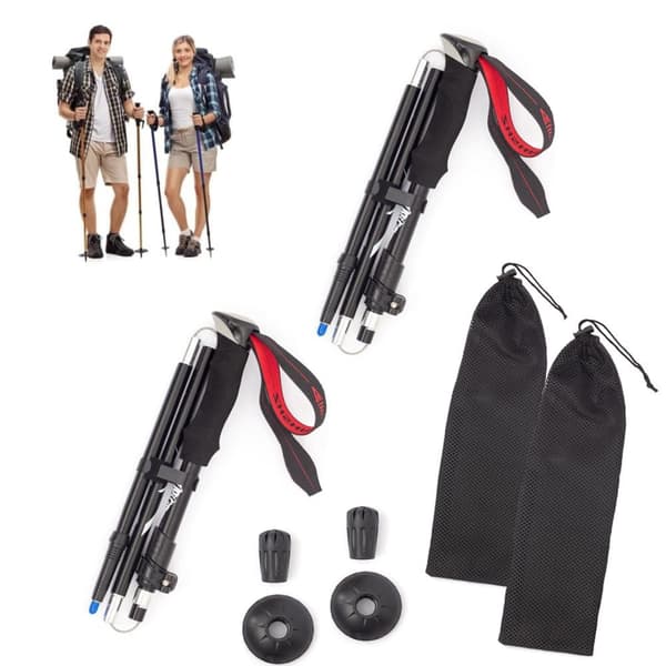 Vandrestave 110-130 cm - Letvægts teleskopiske vandrestave til vandreture og camping, Vandrestave - Justerbar højde-5 sektioner 1 par Sort