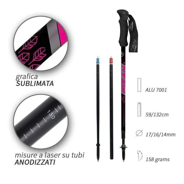 Fizan kompakt modell, fjäderstavar för stavgång och vandringsstavar i ultralätt aluminium justerbar rosa vuxen