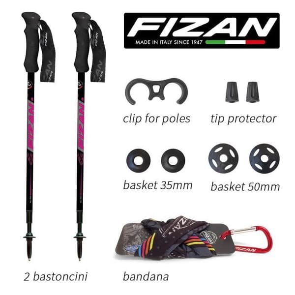 Fizan kompakt modell, fjäderstavar för stavgång och vandringsstavar i ultralätt aluminium justerbar rosa vuxen