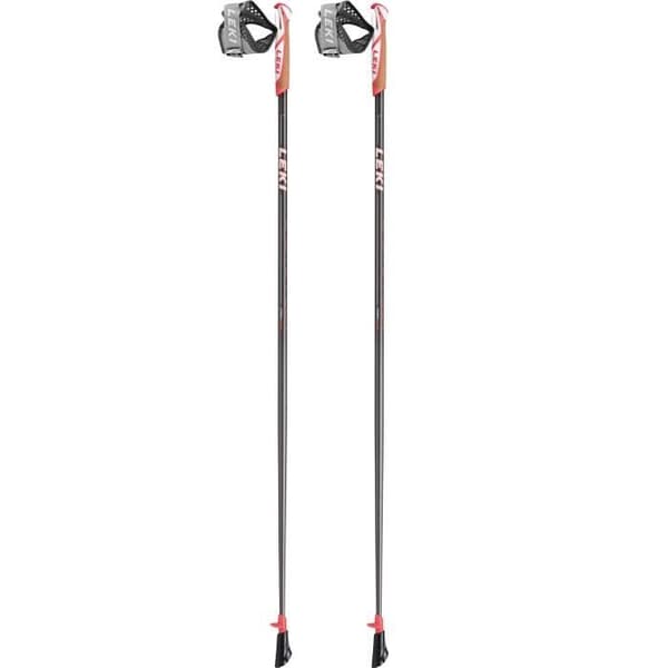Ett par Leki Flash Carbon vandringsstavar - mörk antracit/vit/ljusröd - 125 cm