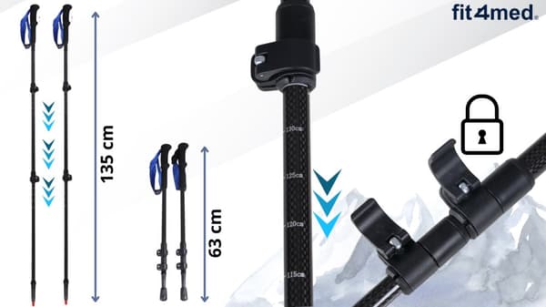 CARBON TREKKINGSTAVE 3 STK. NORDIC WALKING MEGET LET 160G