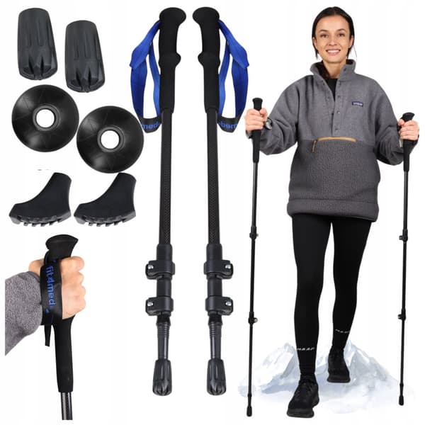 CARBON TREKKINGSTAVE 3 STK. NORDIC WALKING MEGET LET 160G