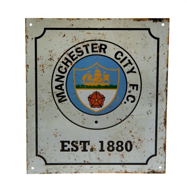 Manchester City FC Official Retro Logo Sign White One Size