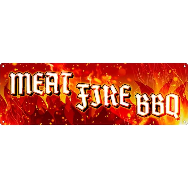 Grindstore Meat Fire BBQ Slim Tin Sign Orange/Red One Size