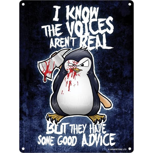Psycho Penguin Rösterna är inte verkliga Mini Tin Sign Black One Size