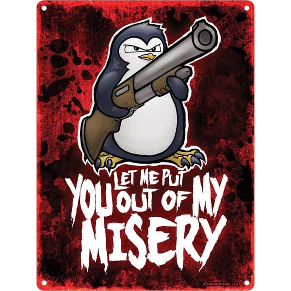 Psycho Penguin Misery Mini Tin Sign Red One Size