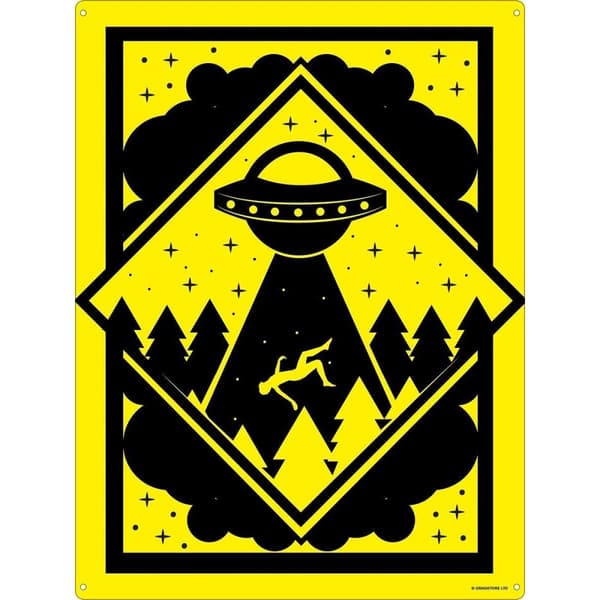Grindstore Warning Alien Abduction Zone Tin Sign Yellow One Size