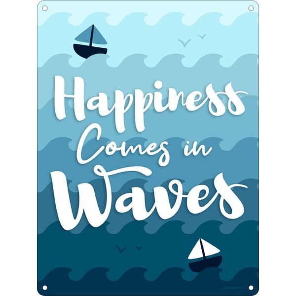 Grindstone Happiness Comes In Waves Mini Tin Sign Blue One Size