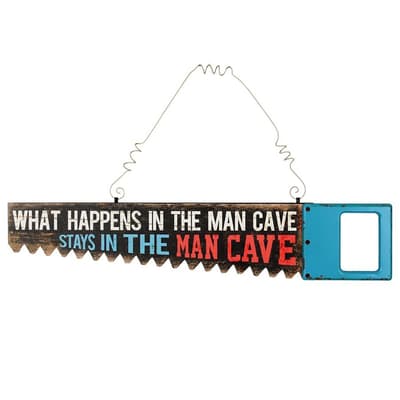 Grindstore What Happens In The Man Cave Saw Shaped Tin Sign