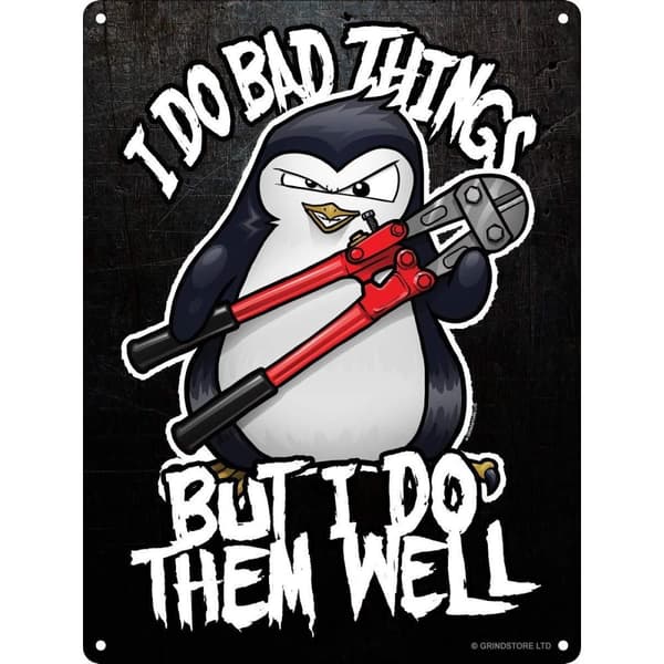 Psycho Penguin I Do Bad Things Mini Tin Sign Black One Size