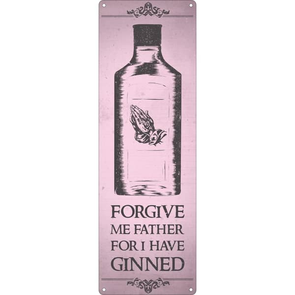 Grindstore Forgive Me Father For I Have Ginned Slim Tin Sign Pink One Size