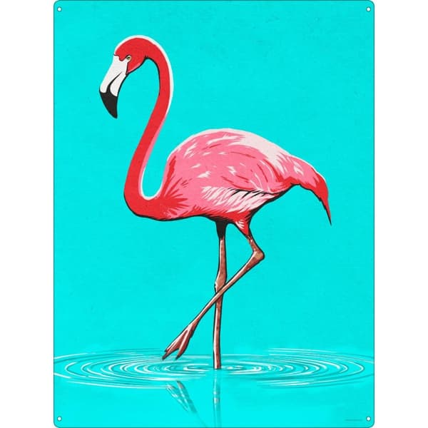 Grindstore Kitsch Garden Flamingo Plaque Turquoise/Red One Size