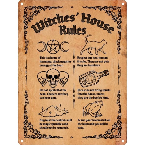 Grindstore Witches´ House Rules Tin Plaque Brown/Black One Size