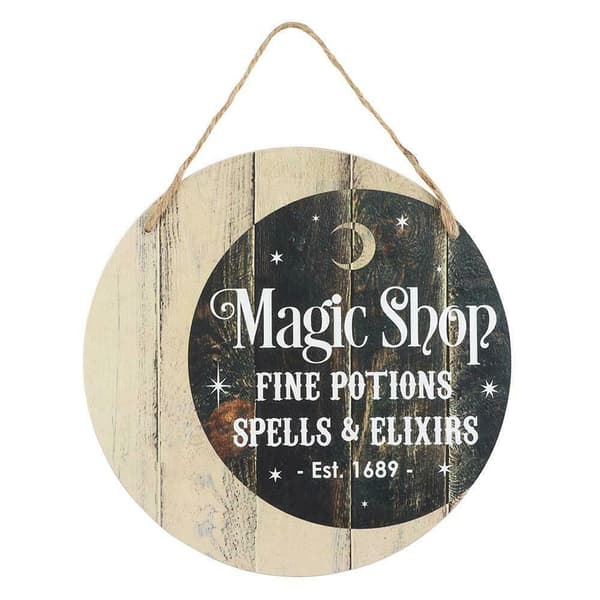 Something Different Magic Shop Round Door Sign Cream/Black One Size