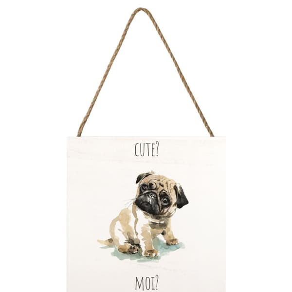 Louise Nisbet Mops-plakette i træ White/Beige/Black One Size